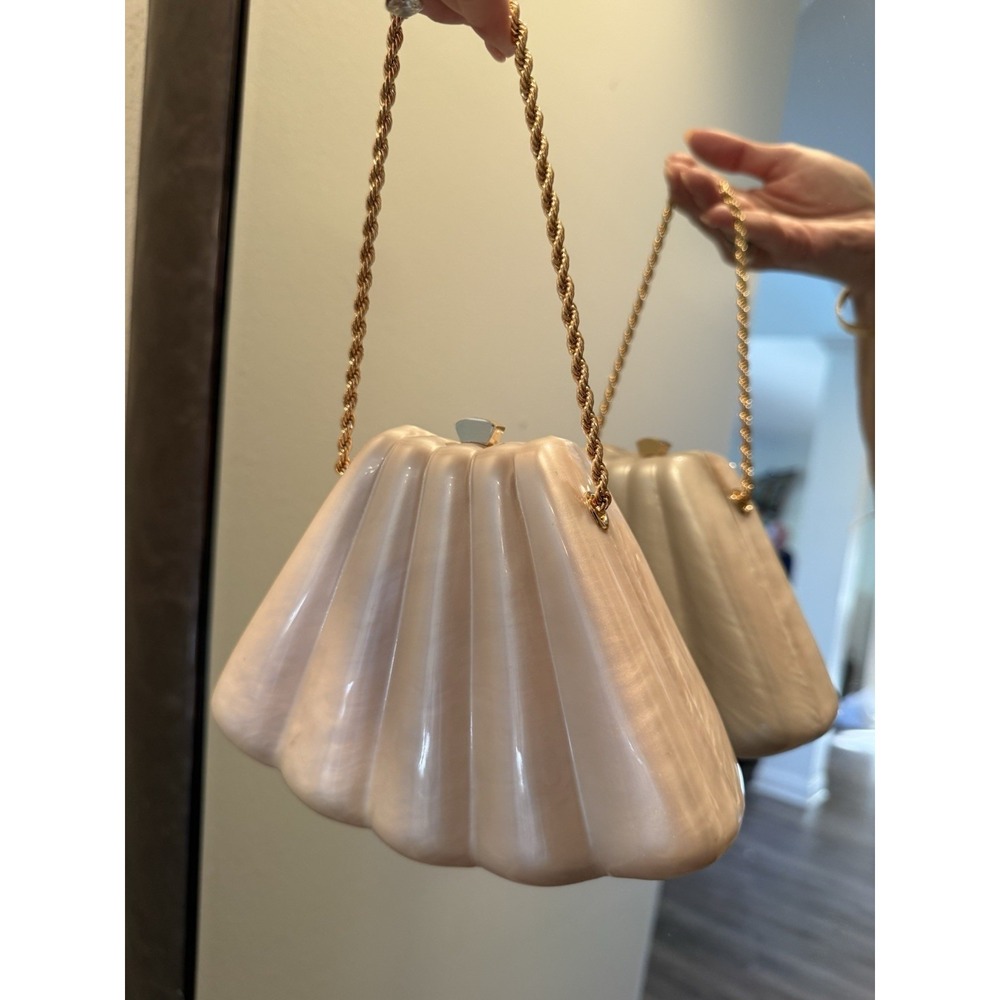 Zara Acrylic Pearl Seashell Gold Chain Shell Scalloped Clutch Purse Bag